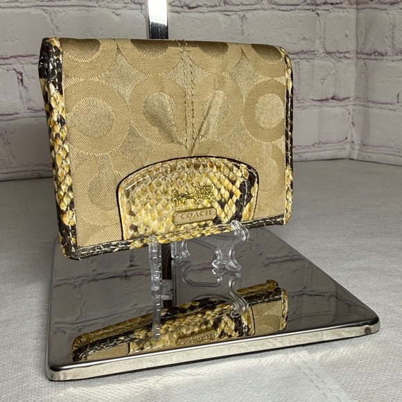 Coach Madison Op Art Sateen Python Embossed Leather Trim Gold Bifold Wallet - Picture 3 of 16